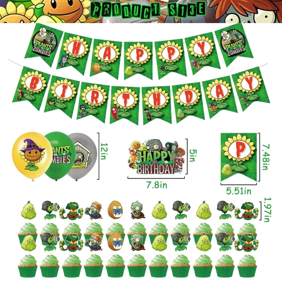 100 Pcs Plants Vs Zombies Birthday Party Supplies lot- New - Picture 2 of 5